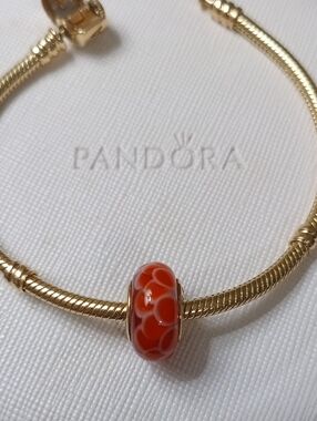 Pandora 14k Gold Orange Murano Glass Orange Lotus Charm (1 Charm)Two Listed Sept